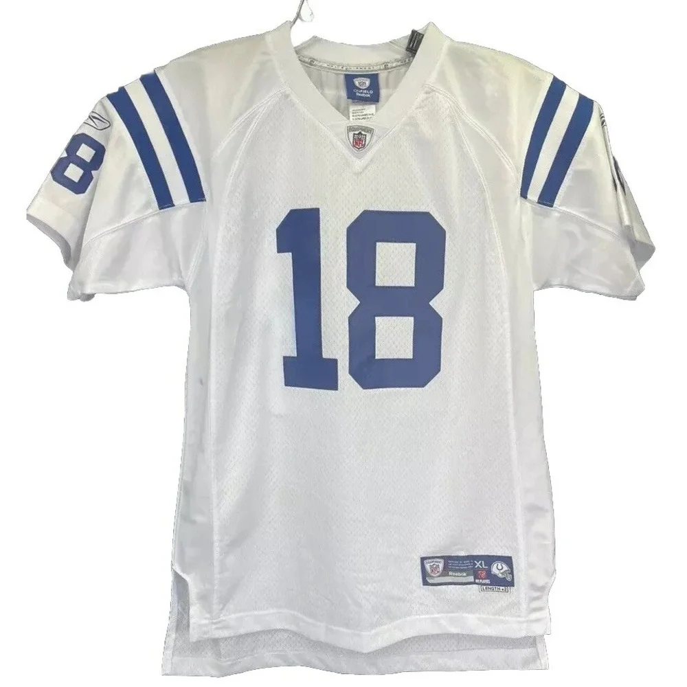Reebok NFL / Colts # 18 Manning White Football Jersey Sz Youth XL (T28)‎ NWTs